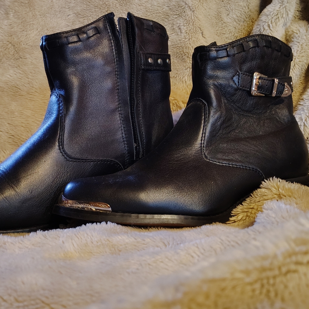 Dingo Black Ankle Boots with Buckle Detail